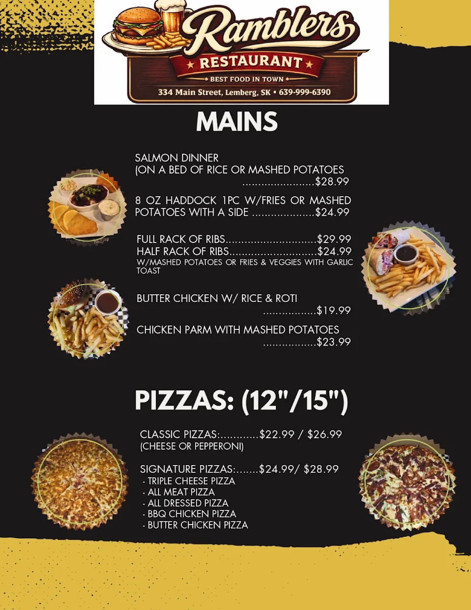 Menu, Ramblers Licensed Restaurant