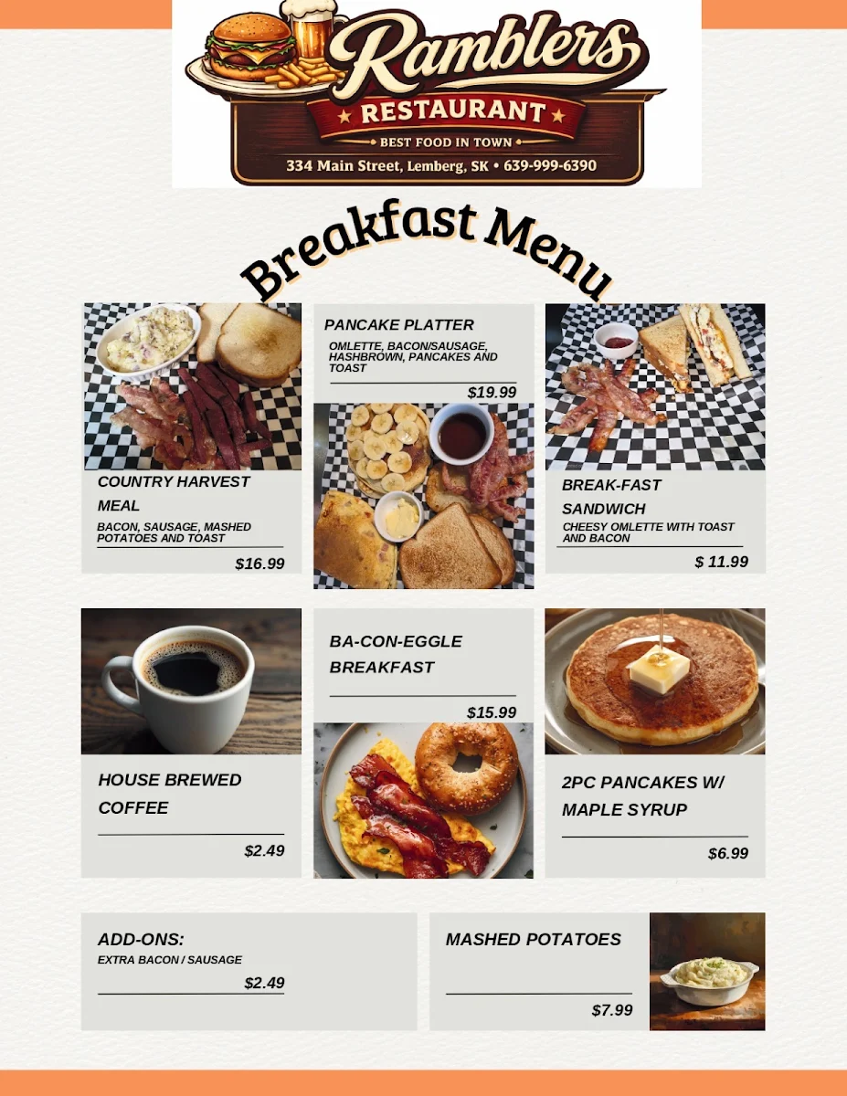 Menu, Ramblers Licensed Restaurant