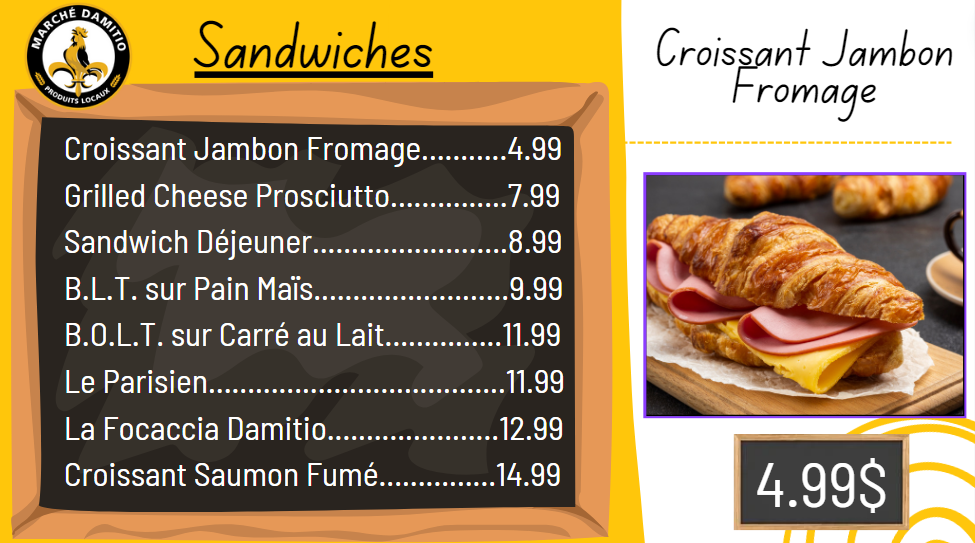 Menu, Le Marché Damitio