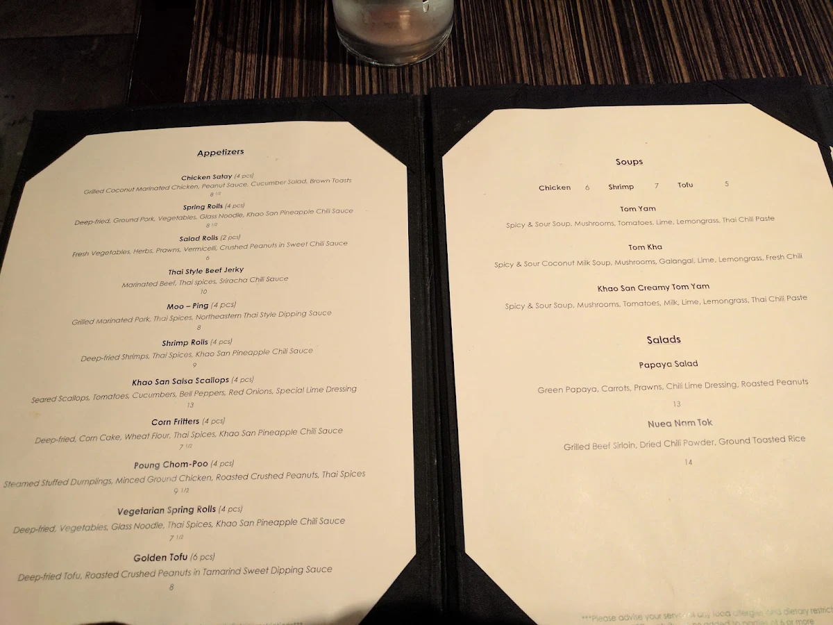 Menu, Khao San Thai Kitchen