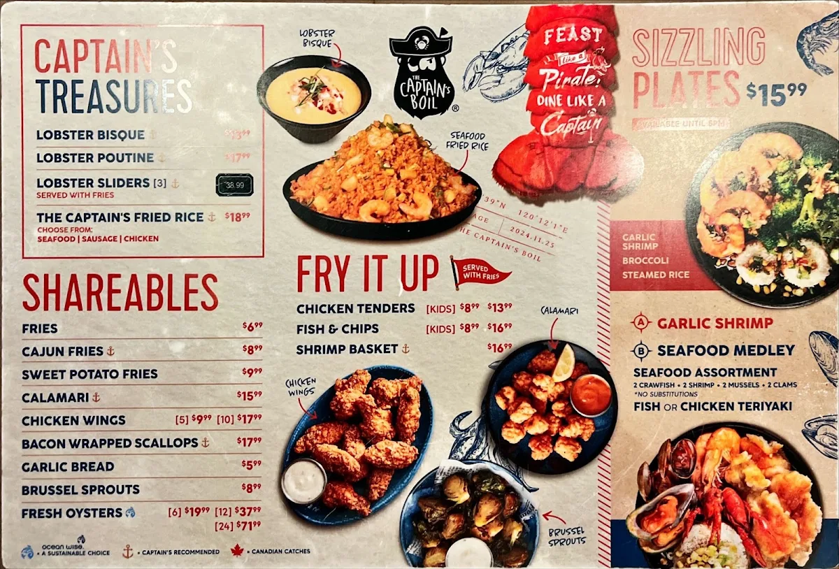 Menu, The Captain's Boil