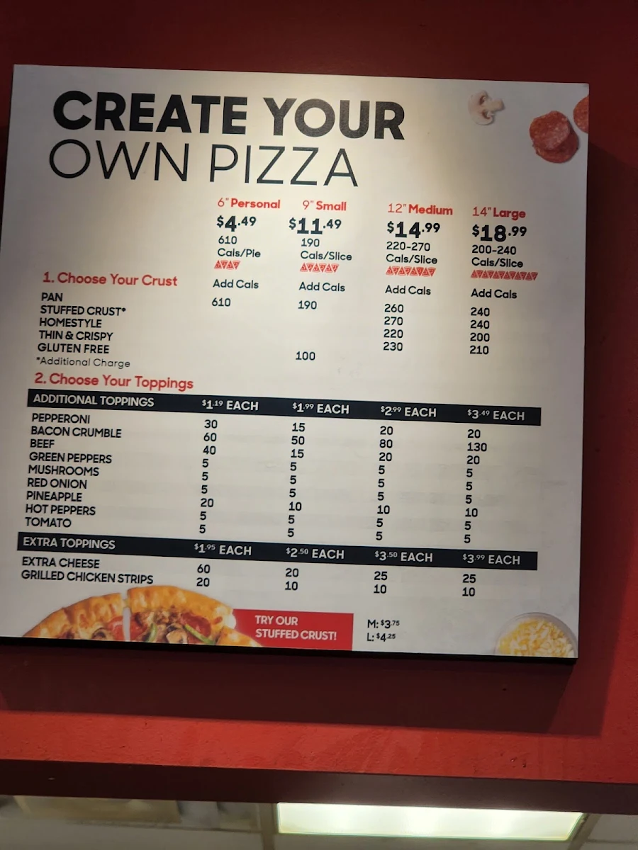 Menu, Pizza Hut