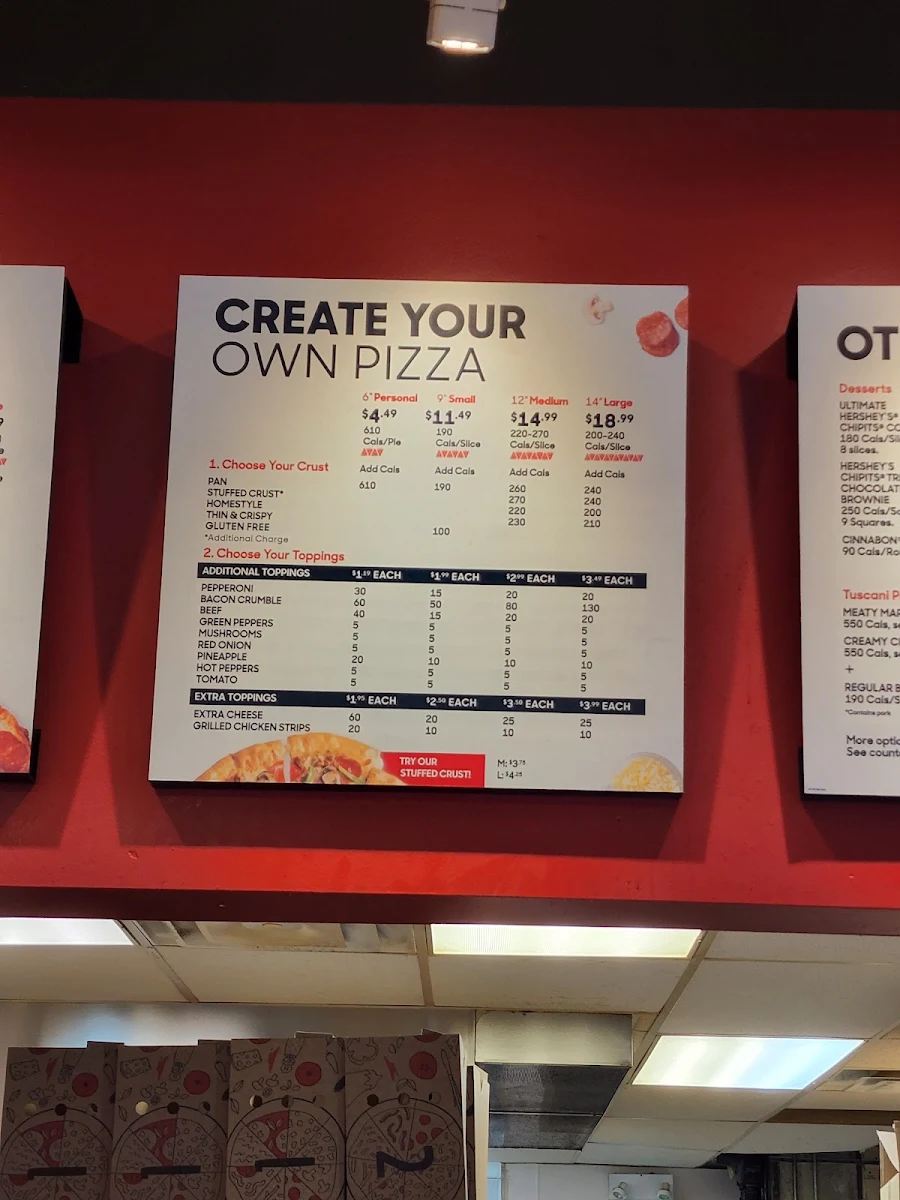 Menu, Pizza Hut