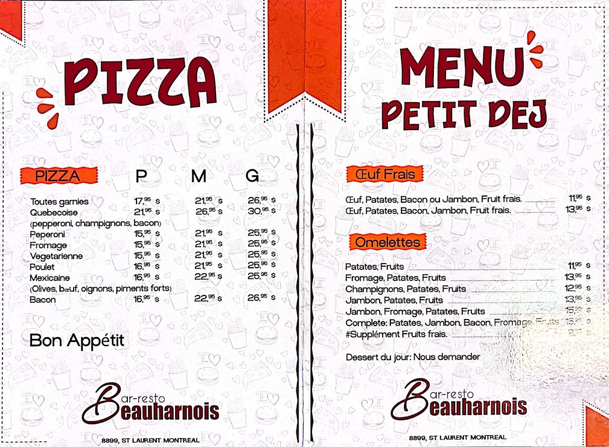 Menu, Brasserie Beauharnois