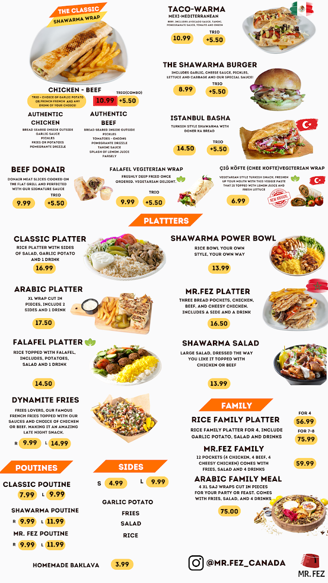 Menu, Mr. Fez Shawarma (Byward)