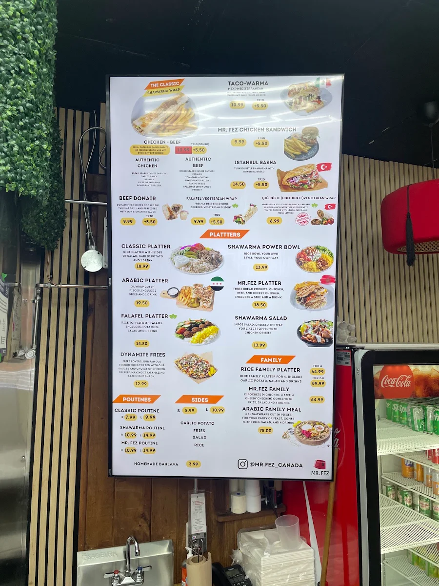 Menu, Mr. Fez Shawarma (Byward)