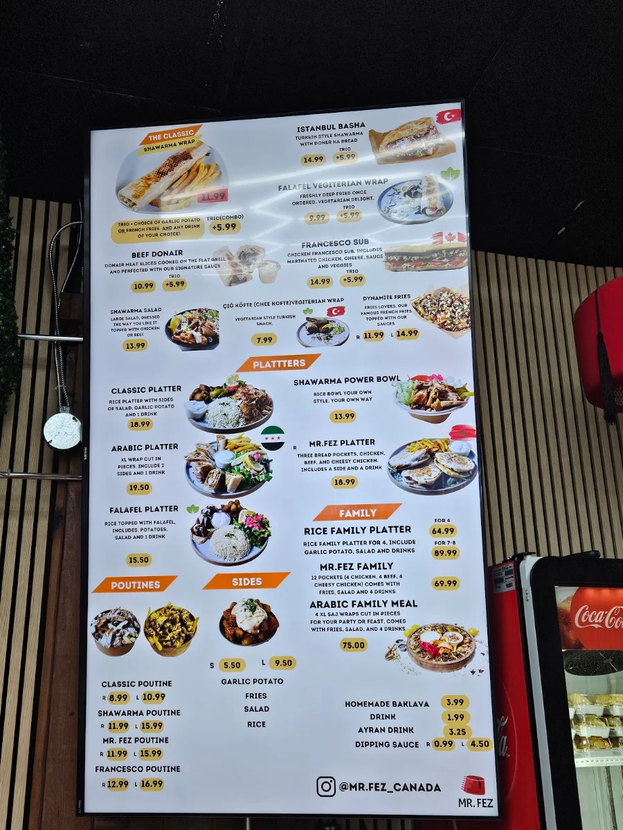 Menu, Mr. Fez Shawarma (Byward)