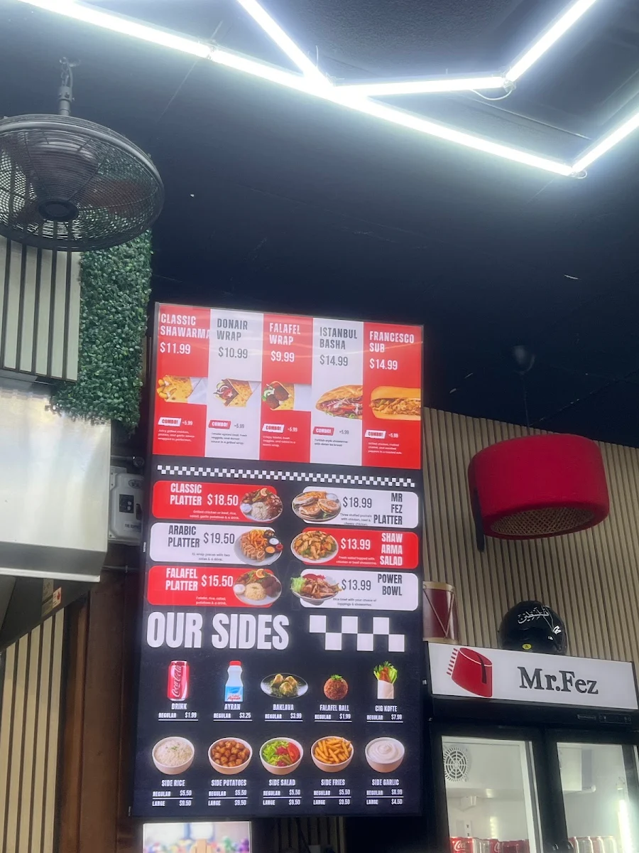 Menu, Mr. Fez Shawarma (Byward)