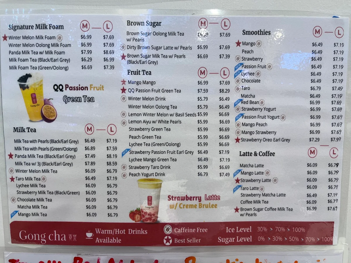 Menu, Gong Cha New West (Royal City Centre)