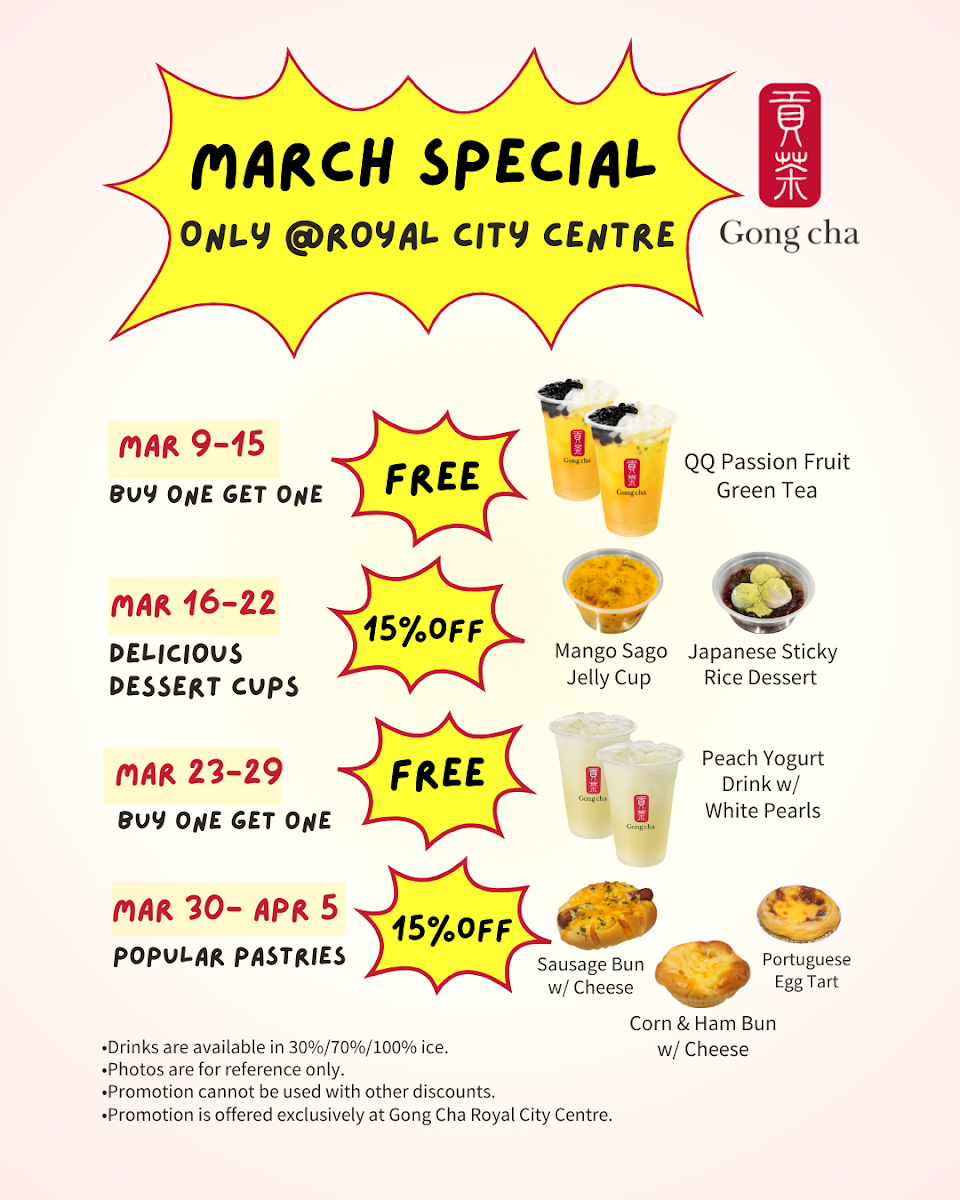 Menu, Gong Cha New West (Royal City Centre)