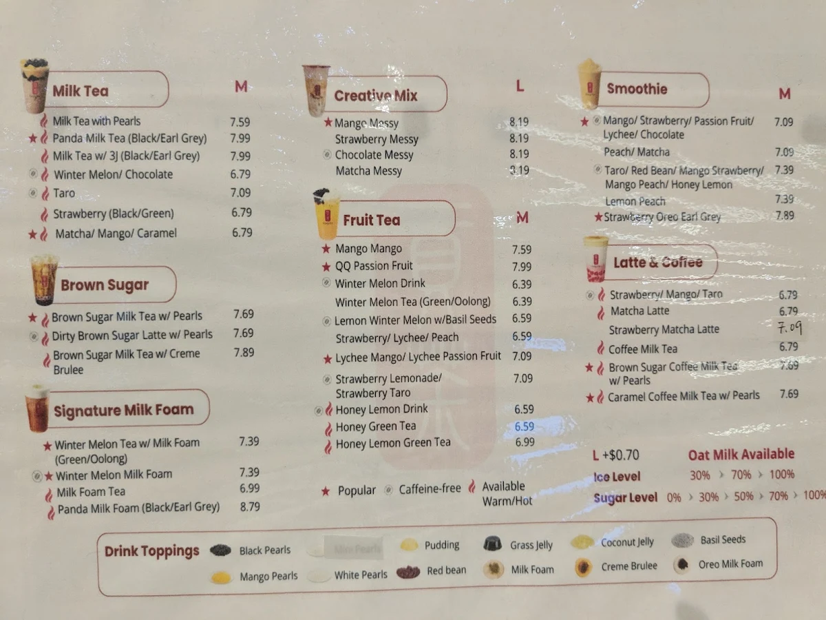 Menu, Gong Cha New West (Royal City Centre)