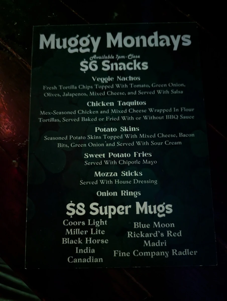 Menu, Shamrock City Pub