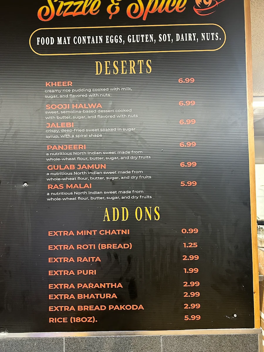 Menu, Sizzle & Spice - Truro Heights