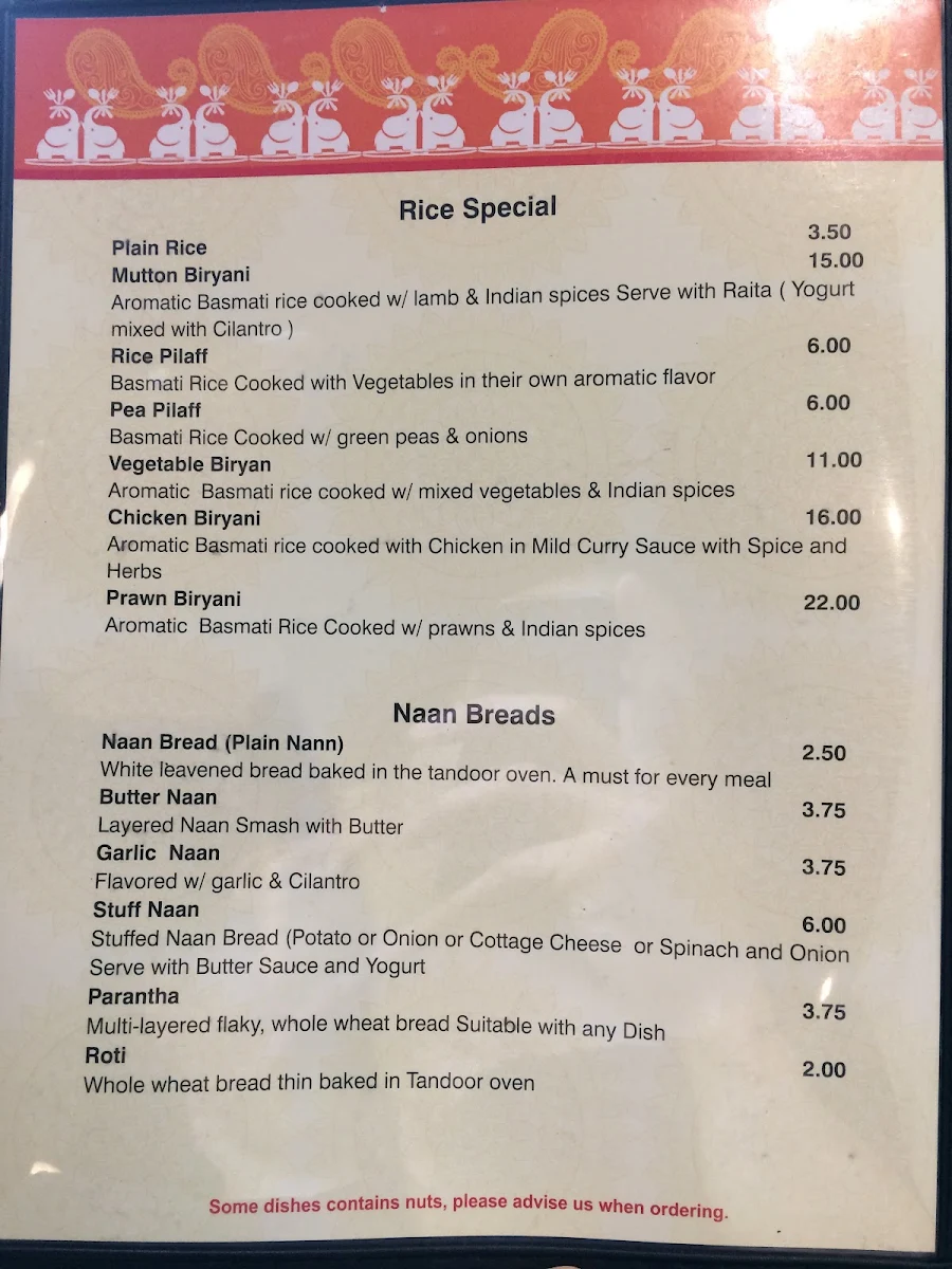 Menu, Pawan’s Indian Kitchen