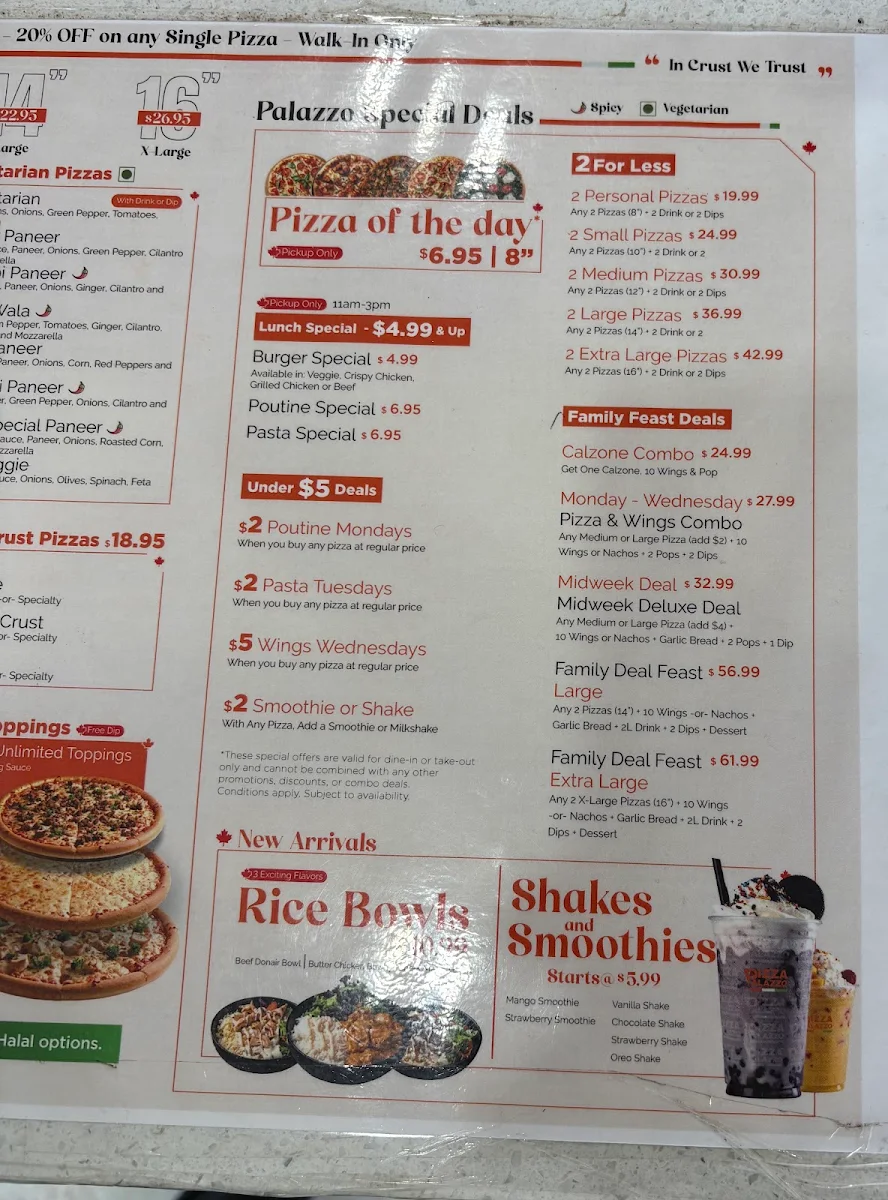 Menu, Pizza Palazzo Terwillegar