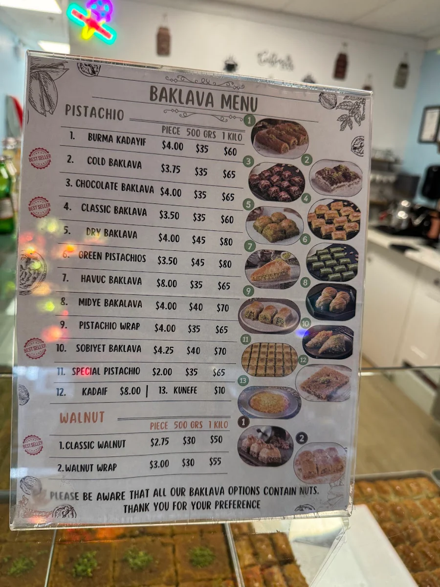 Menu, Emilee’s Sweet House — Authentic Turkish Baklava, Pastries, Turkish breakfast & Coffee