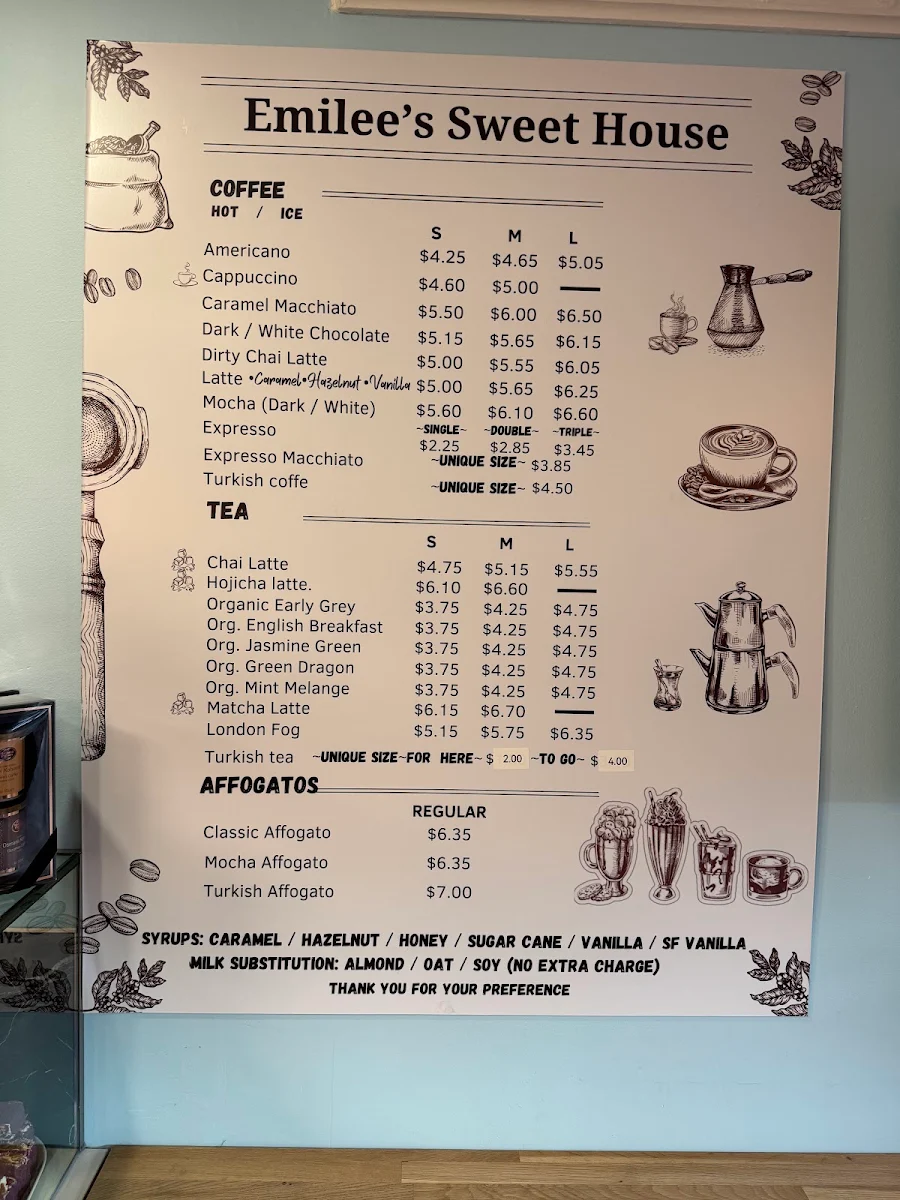 Menu, Emilee’s Sweet House — Authentic Turkish Baklava, Pastries, Turkish breakfast & Coffee