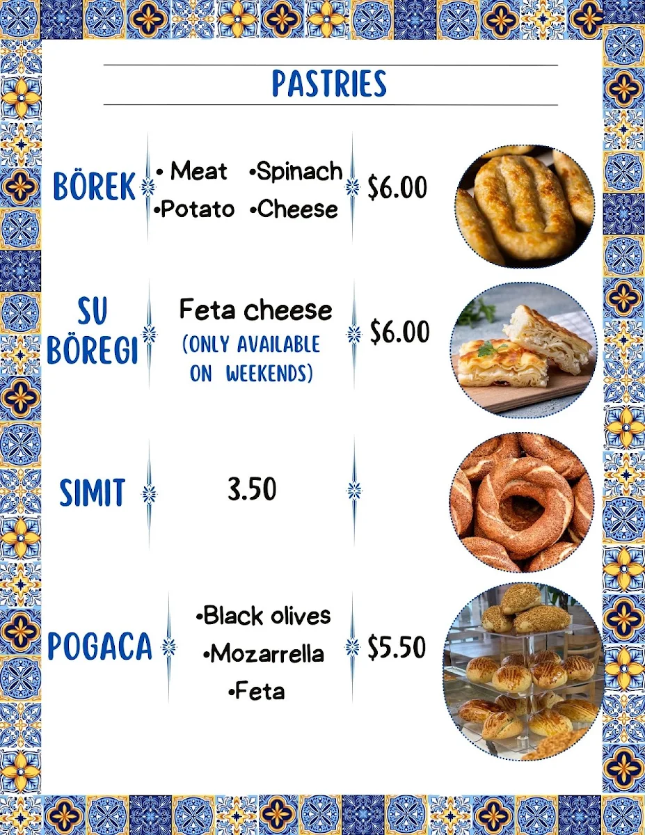 Menu, Emilee’s Sweet House — Authentic Turkish Baklava, Pastries, Turkish breakfast & Coffee