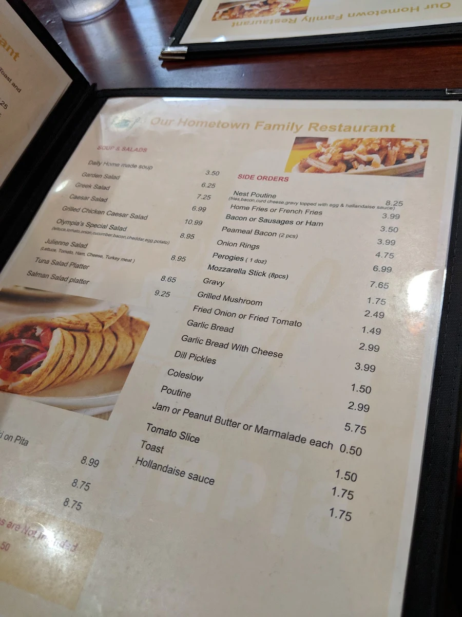 Menu, Olympia Restaurant