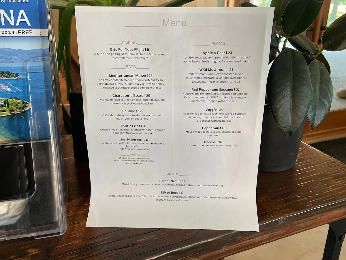 Menu, Soma Craft Cidery