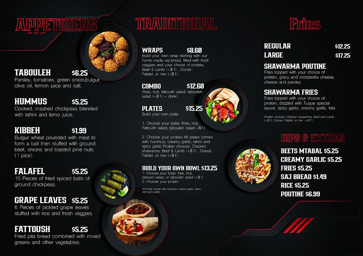 Menu, Tuque Shawarma