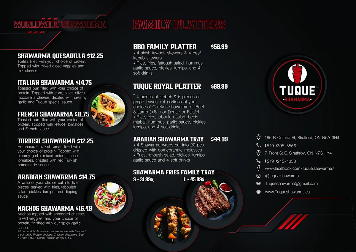 Menu, Tuque Shawarma
