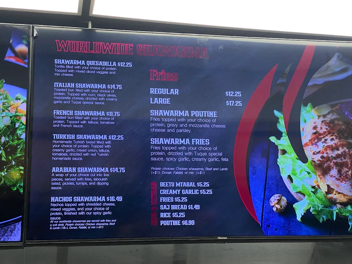 Menu, Tuque Shawarma