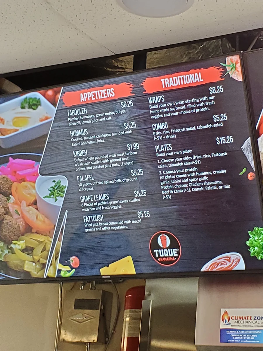 Menu, Tuque Shawarma