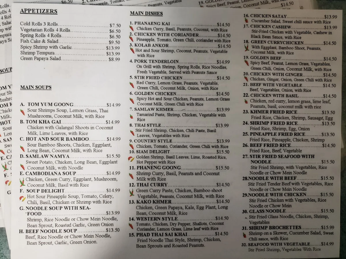 Menu, Khmer Thai Restaurant