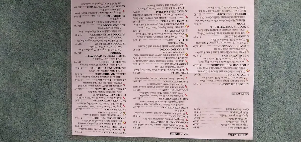 Menu, Khmer Thai Restaurant