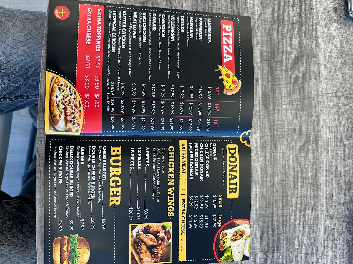 Menu, PIZZA LAND AND DONAIR