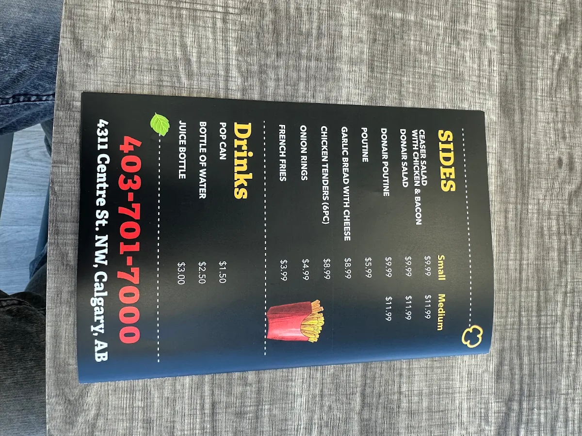 Menu, PIZZA LAND AND DONAIR