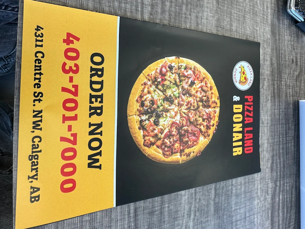 Menu, PIZZA LAND AND DONAIR
