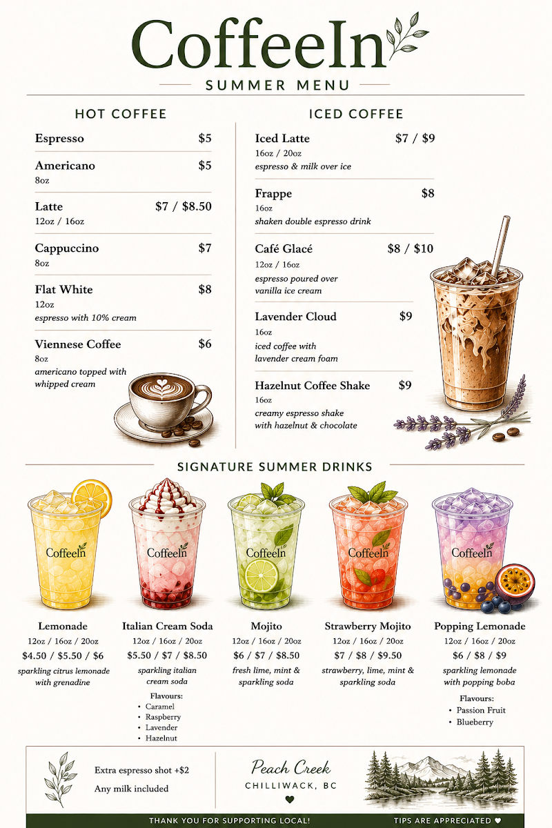 Menu, CoffeeIn