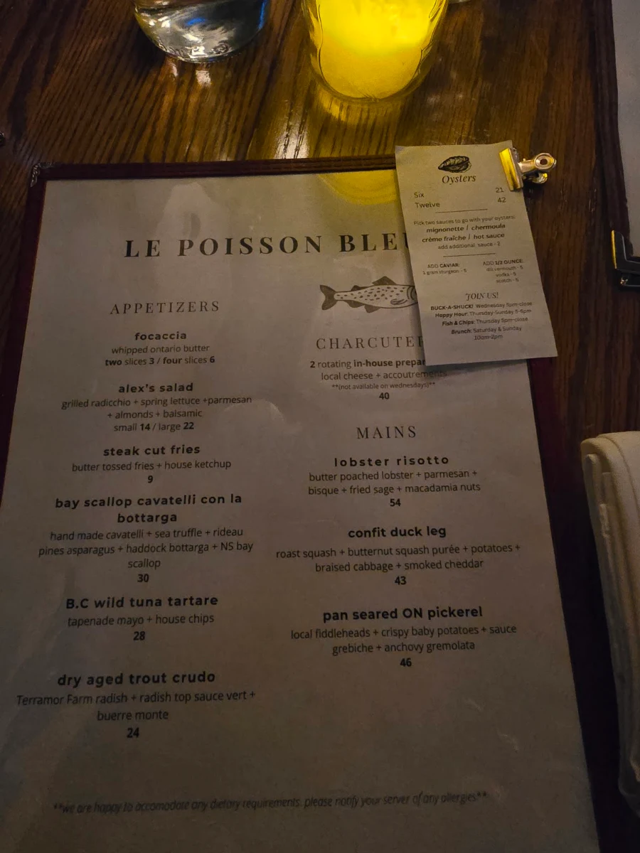 Menu, Le Poisson Bleu