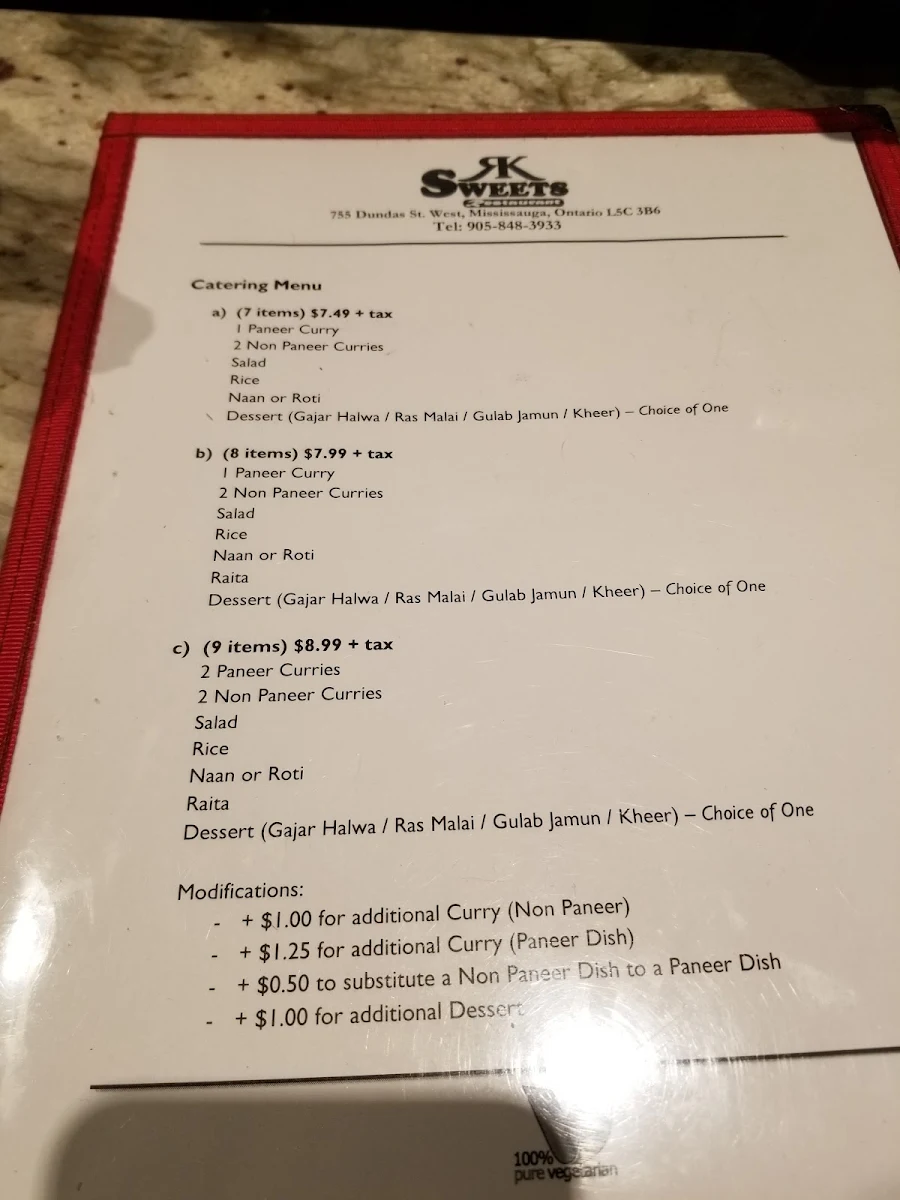 Menu, RK sweets