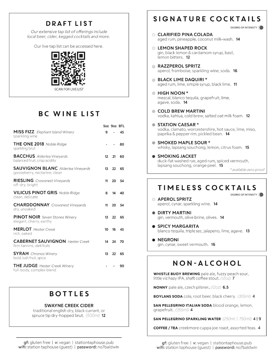 Menu, The Station Taphouse