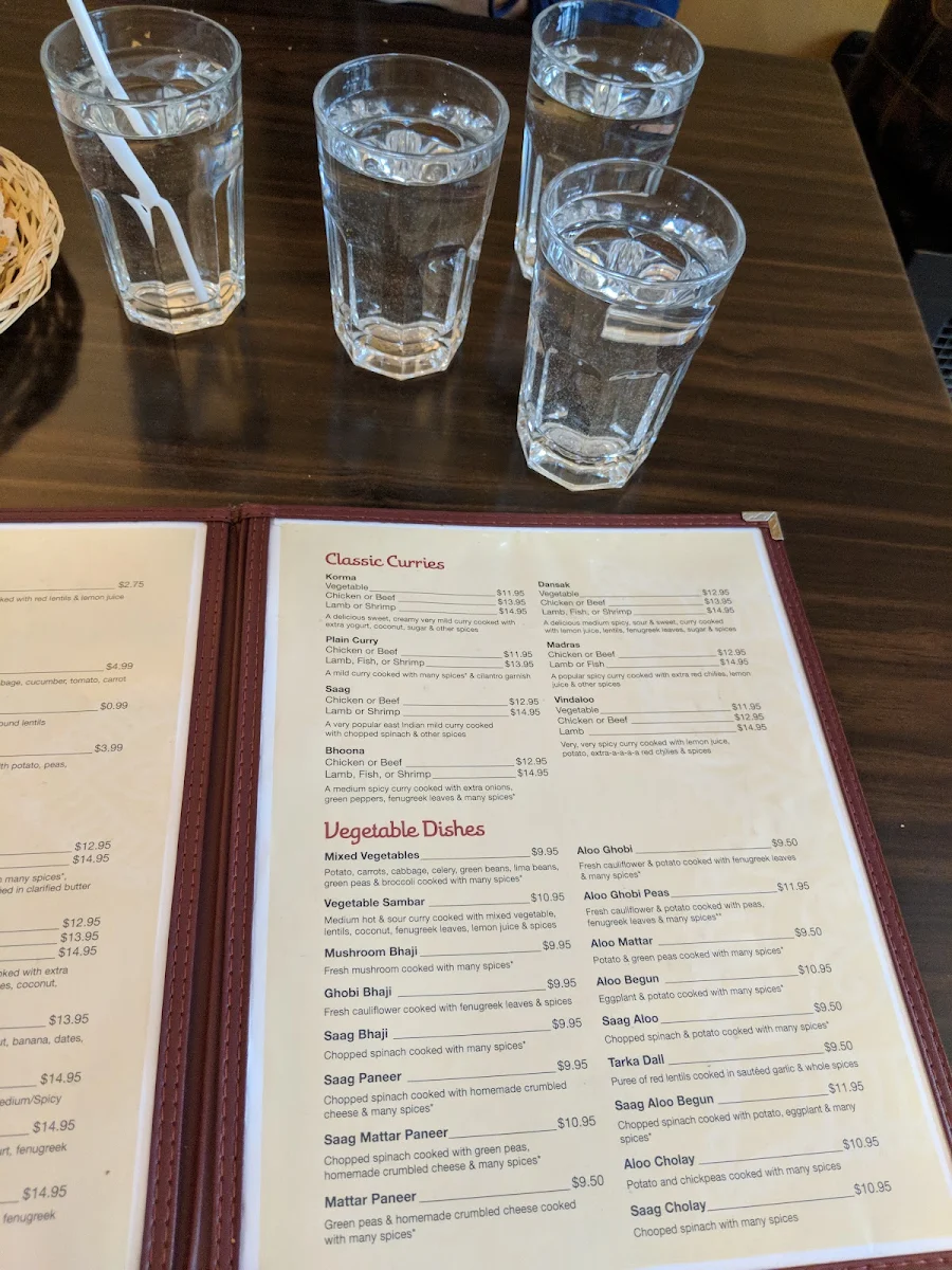 Menu, Taj Curry House