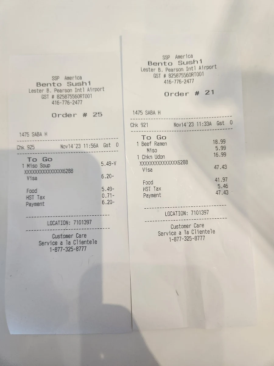 Menu, Bento Sushi