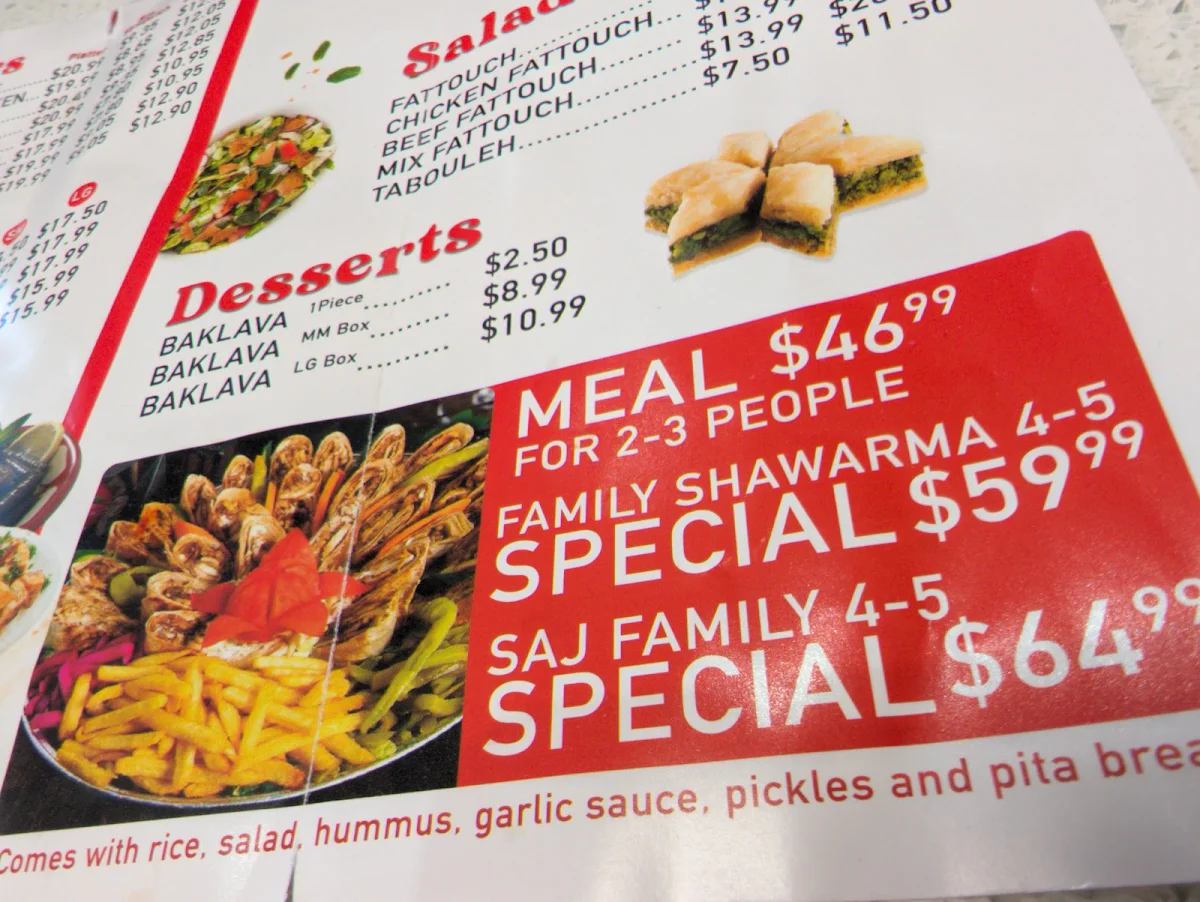 Menu, Sham Shawarma