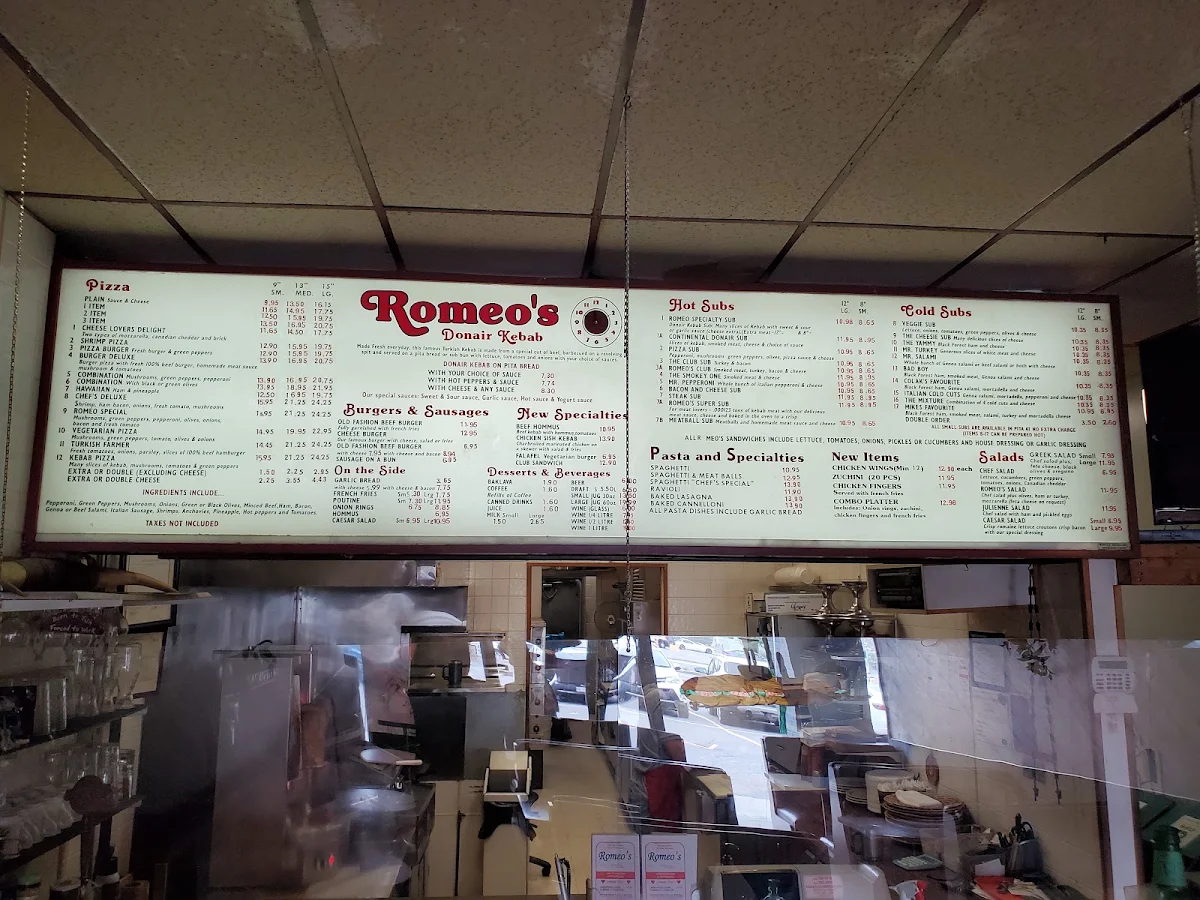 Menu, Romeo's Donair & Pizza