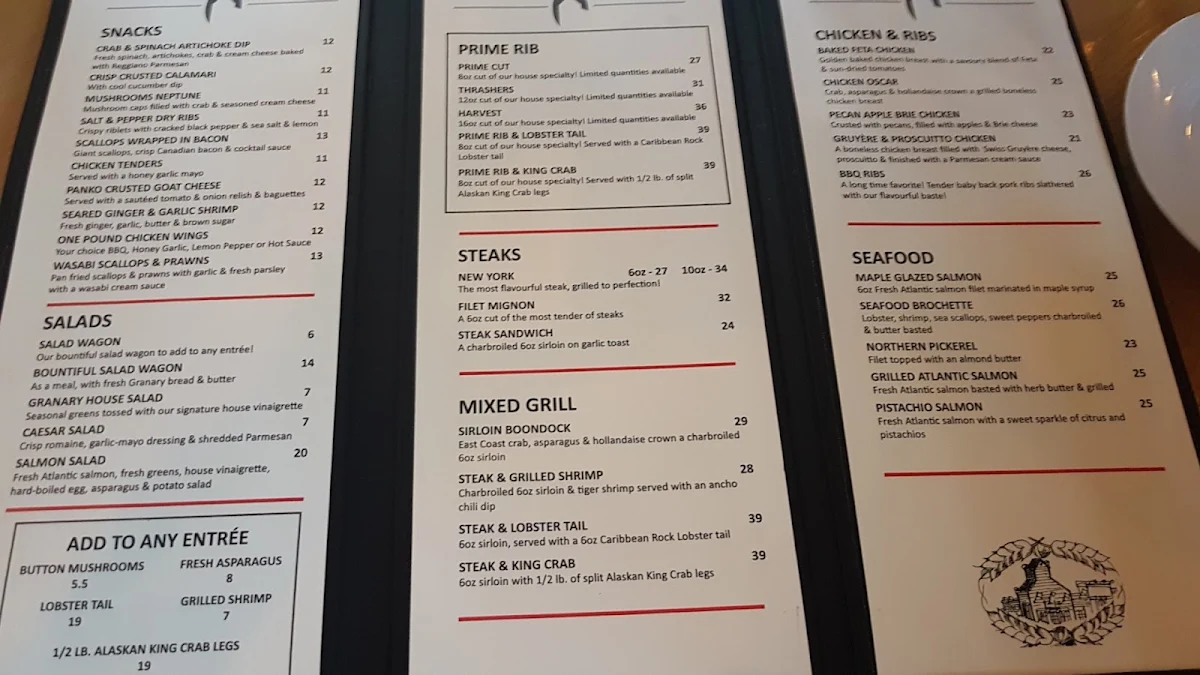 Menu, The Granary