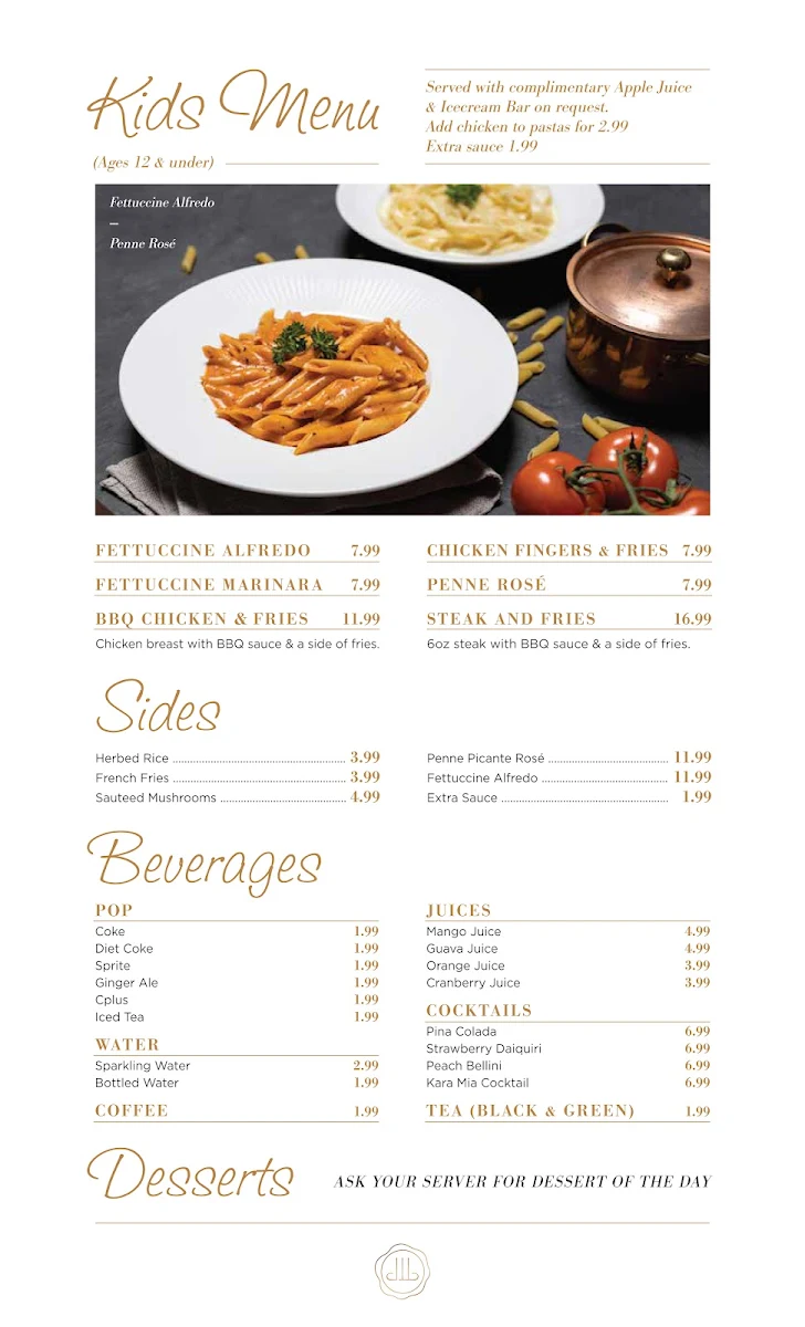 Menu, Kara Mia Restaurant - Italian Steakhouse
