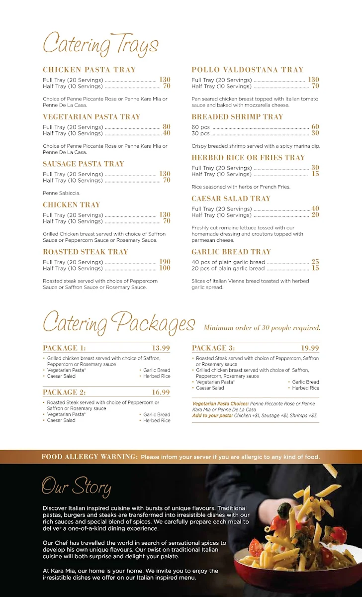 Menu, Kara Mia Restaurant - Italian Steakhouse