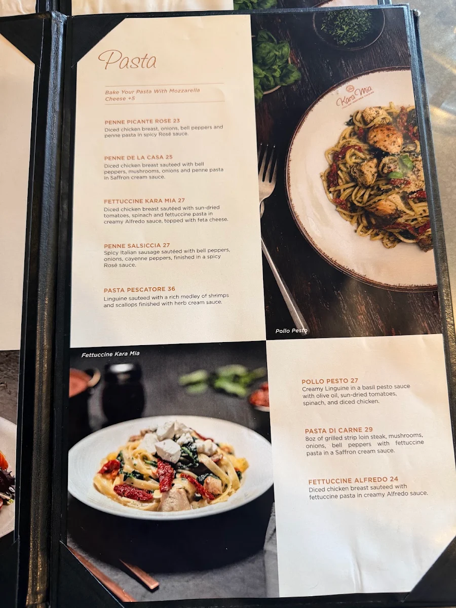 Menu, Kara Mia Restaurant - Italian Steakhouse