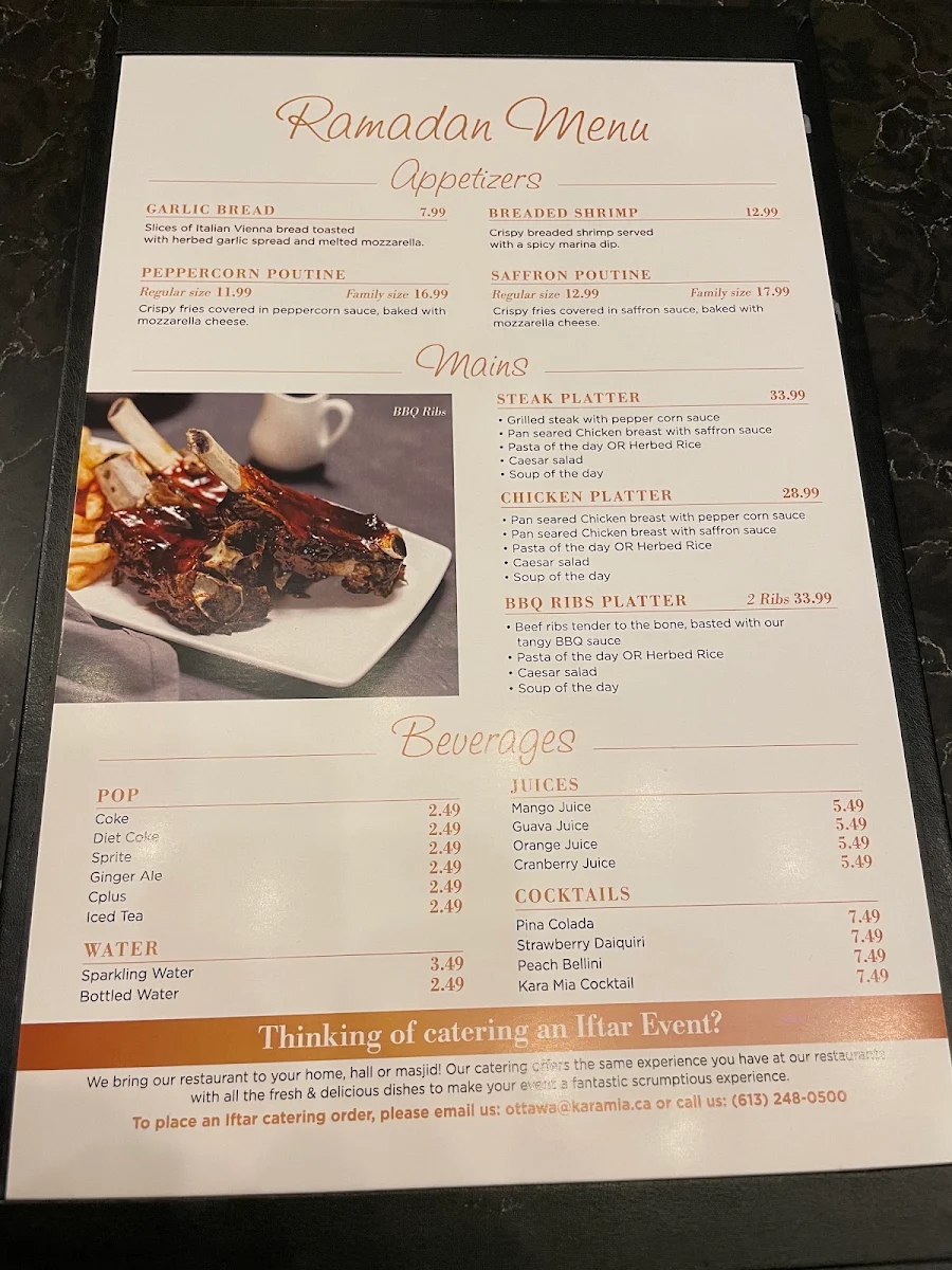 Menu, Kara Mia Restaurant - Italian Steakhouse
