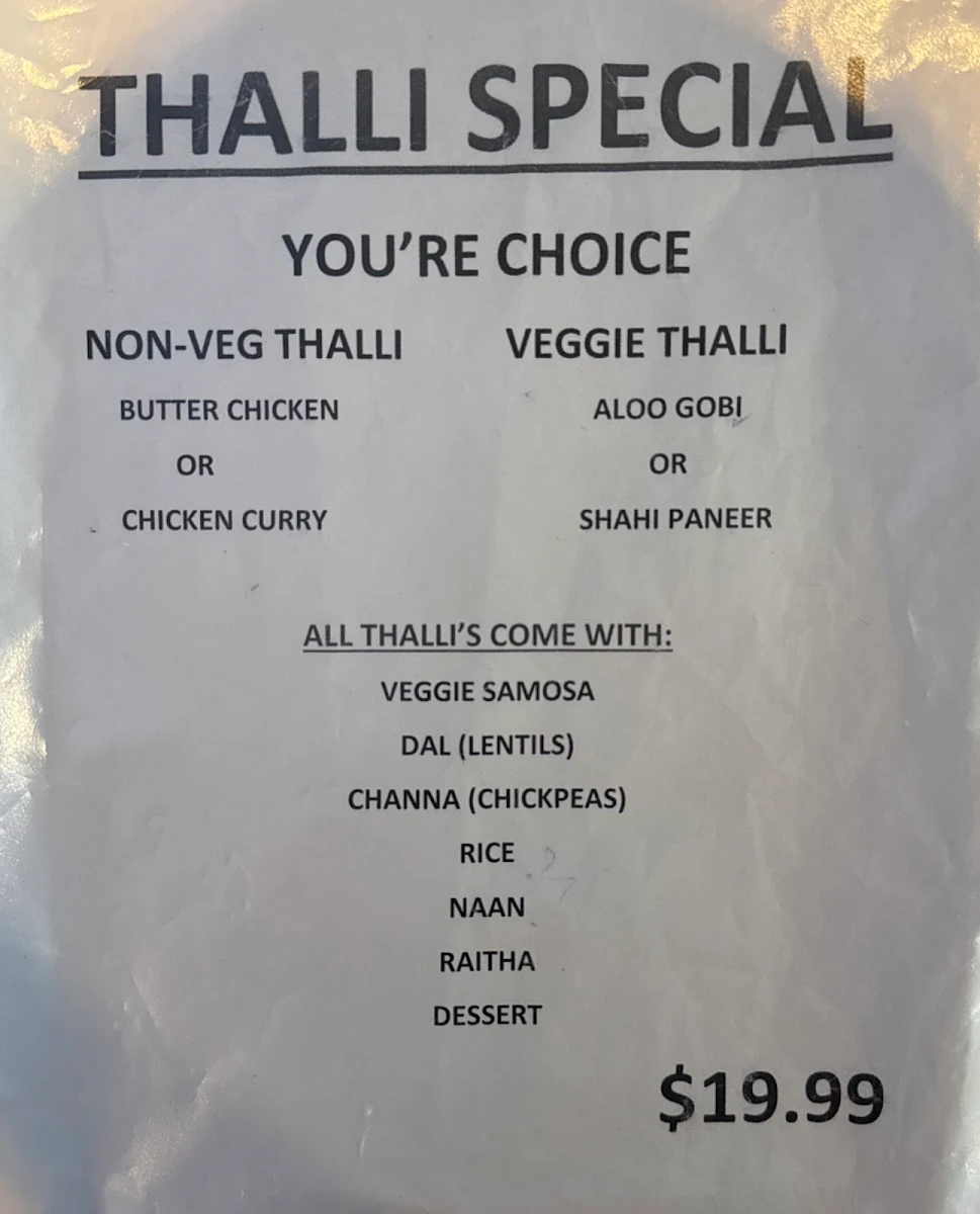 Menu, Himalaya Restaurant