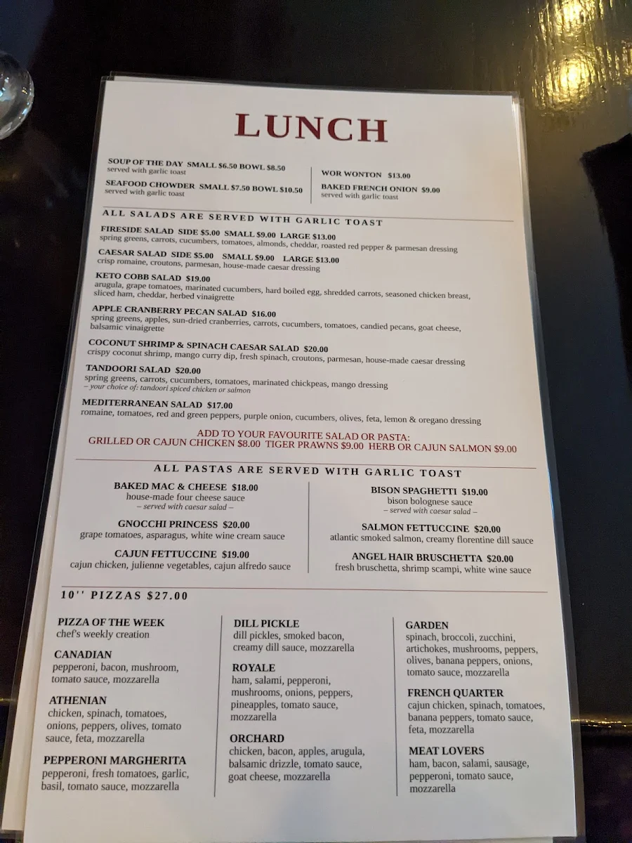 Menu, Fireside Bistro