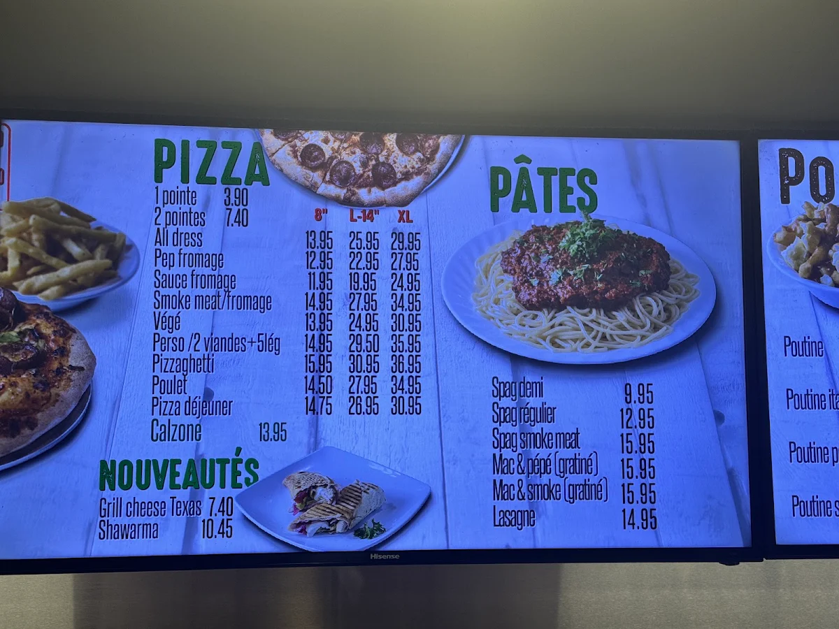 Menu, Pizzama Inc