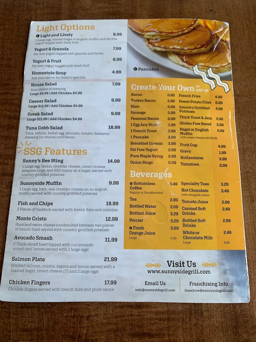 Menu, Sunshine diner